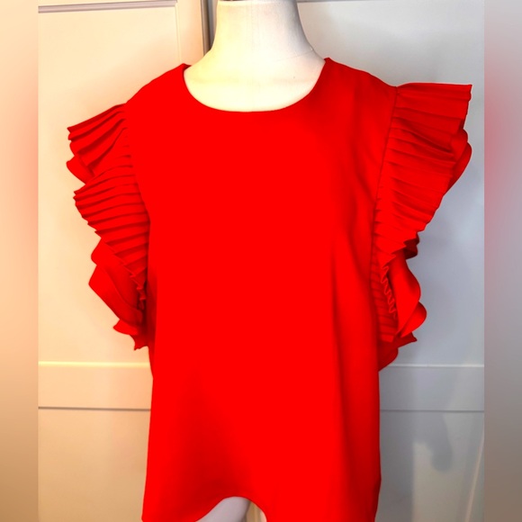 style Tops - Vibrant Red Sleeveless Ruffled Blouse